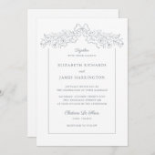 Handgezeichnete Blütenbow-Rahmen Graue Hochzeit Einladung (Vorne/Hinten)