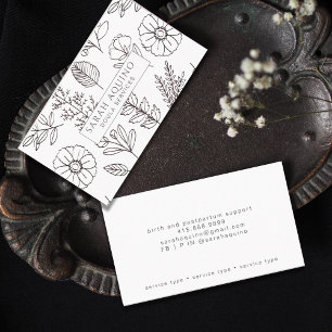 Handgezeichnete Blütendoodle Doula Weißer Geburtsl Visitenkarte