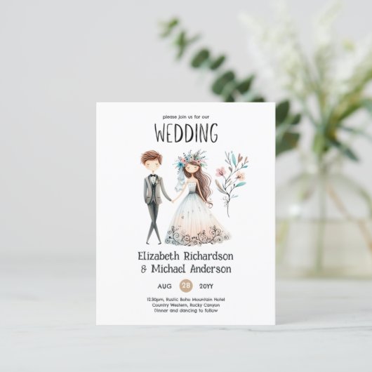 Handgezeichnete Boho Bride Groom Niedlich Hochzeit (Stehend Vorderseite)