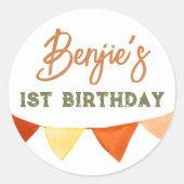 Handgezeichnete Boho Color Bunting Boy Birthday Pa Runder Aufkleber (Vorderseite)