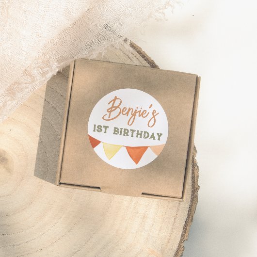 Handgezeichnete Boho Color Bunting Boy Birthday Pa Runder Aufkleber