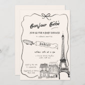 Handgezeichnete Bonjour Bebe French Baby Dusche Einladung (Vorne/Hinten)