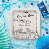 Handgezeichnete Bonjour Bebe French Baby Dusche Pappteller (Party)