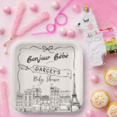 Handgezeichnete Bonjour Bebe French Baby Dusche Pappteller (Party)