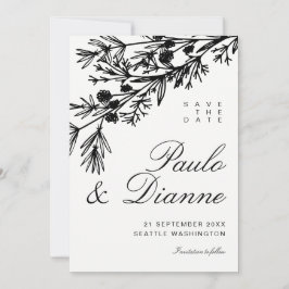 Handgezeichnete botanische Blätter Save the Date Einladung