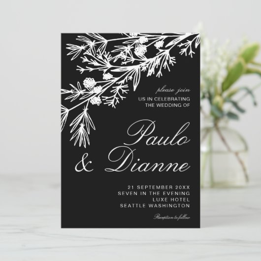 Handgezeichnete botanische Blätter zum Hochzeitsem Einladung (Stehend Vorderseite)