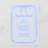 Handgezeichnete Bow Coquette Blue Signature Drinks Menükarte (Vorderseite)