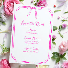 Handgezeichnete Bow Coquette Rosa Signature Drinks Menükarte