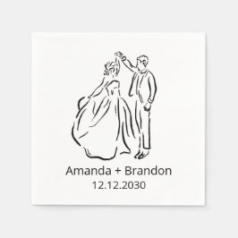 Handgezeichnete Braut Groom Dancing Wedding Serviette