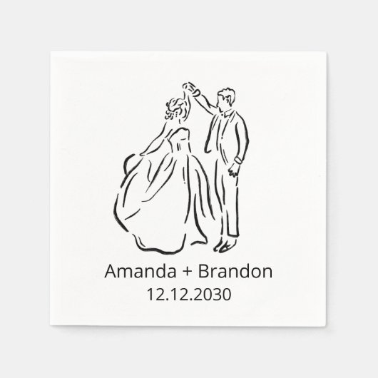 Handgezeichnete Braut Groom Dancing Wedding Serviette (Vorderseite)