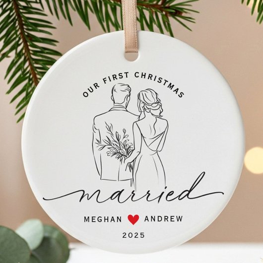Handgezeichnete Braut und Groom Hochzeit Keramik Ornament