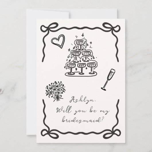 Handgezeichnete Bridesmaierkarte für Hochzeiten Einladung (Vorderseite)