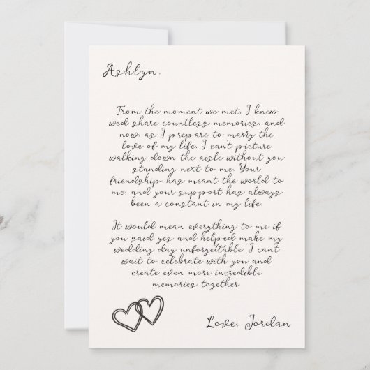 Handgezeichnete Bridesmaierkarte für Hochzeiten Einladung (Rückseite)