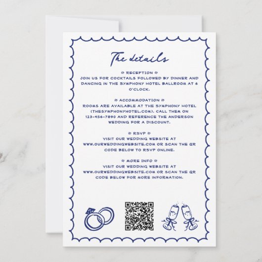 Handgezeichnete Buchdoodles All-In-One-Hochzeit Einladung (Rückseite)