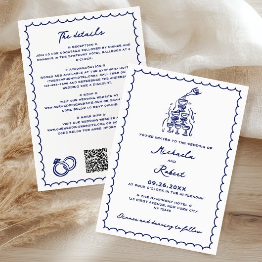 Handgezeichnete Buchdoodles All-In-One-Hochzeit Einladung