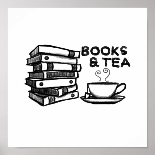 Handgezeichnete Bücher & Tee Poster (Vorne)