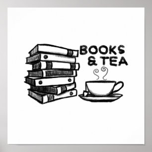 Handgezeichnete Bücher und Tee Poster
