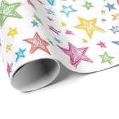Handgezeichnete bunte Sterne Kinder Geschenkpapier (Rolleneckpunkt)