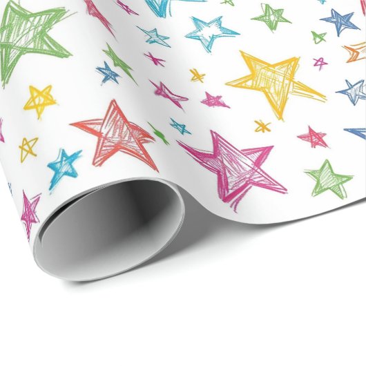 Handgezeichnete bunte Sterne Kinder Geschenkpapier (Rolleneckpunkt)