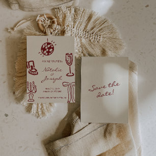 Handgezeichnete Burgunder Romantische Whimsical Ho Save The Date