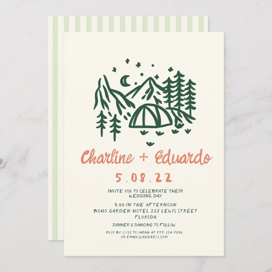 Handgezeichnete Camp Nature Scribble Hochzeit Einladung