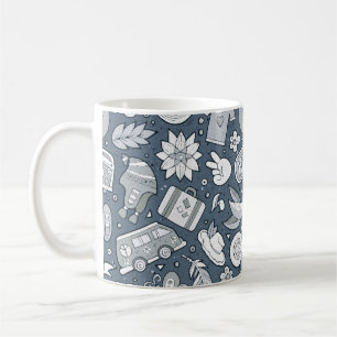 Handgezeichnete Cartoon-Hippie-Kritzeleien nahtlos Kaffeetasse