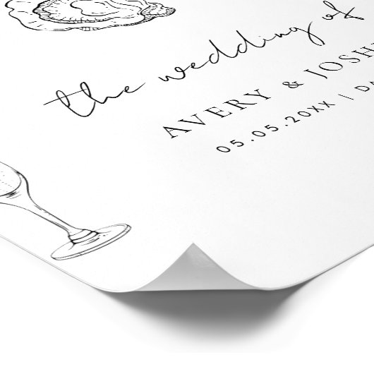 Handgezeichnete Champagner-Austern Roastroste Gast Poster (Ecke)