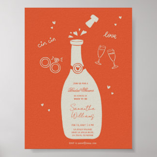 Handgezeichnete Champagner-Junggesellinnen-Abschie Poster