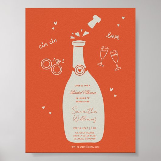 Handgezeichnete Champagner-Junggesellinnen-Abschie Poster (Vorne)