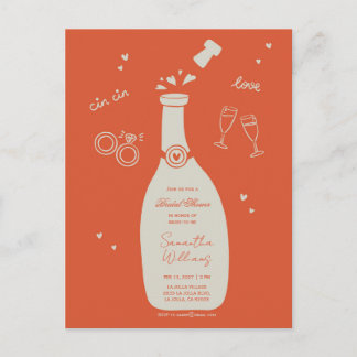 Handgezeichnete Champagner-Junggesellinnen-Abschie Postkarte