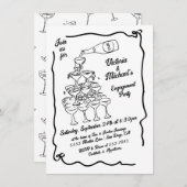 Handgezeichnete Champagner-Stack-Engagement-Partei Einladung (Vorne/Hinten)