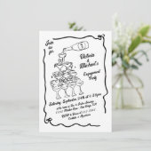 Handgezeichnete Champagner-Stack-Engagement-Partei Einladung (Stehend Vorderseite)