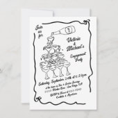 Handgezeichnete Champagner-Stack-Engagement-Partei Einladung (Vorderseite)