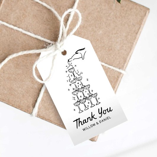 Handgezeichnete Champagner Tower Beste Tags Geschenkanhänger