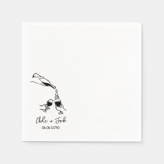 Handgezeichnete Champagner-Turm-Glas-Hochzeitsserv Serviette (Vorderseite)