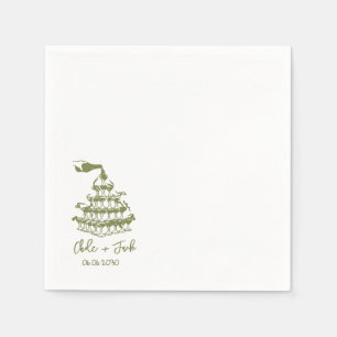 Handgezeichnete Champagner-Turm-Glas-Hochzeitsserv Serviette