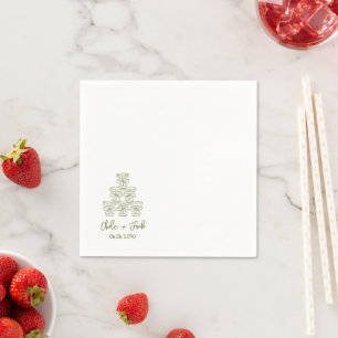 Handgezeichnete Champagner-Turm-Glas-Hochzeitsserv Serviette