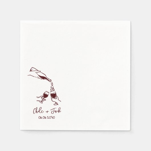 Handgezeichnete Champagner-Turm-Glas-Hochzeitsserv Serviette (Vorderseite)