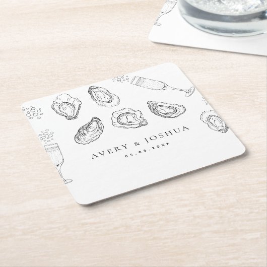 Handgezeichnete Champagner- und Austernfeier Rechteckiger Pappuntersetzer (angewinkelt)