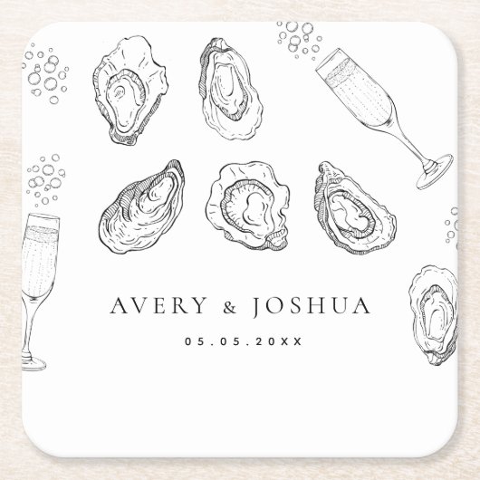 Handgezeichnete Champagner- und Austernfeier Rechteckiger Pappuntersetzer (Vorderseite)