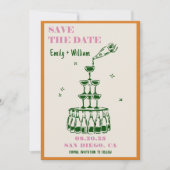 Handgezeichnete Champagnerhochzeit Save the Date Einladung (Vorderseite)