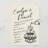 Handgezeichnete Champagnerturm Hochzeit im französ Einladung (Vorne/Hinten)
