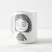 Handgezeichnete Charakterillustration – Künstleris Kaffeetasse (Vorderseite Links)