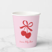 Handgezeichnete Cherry Bow Pink & Red Baby Dusche Pappbecher (Rückseite)