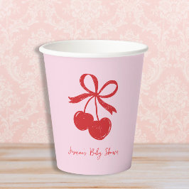 Handgezeichnete Cherry Bow Pink & Red Baby Dusche Pappbecher