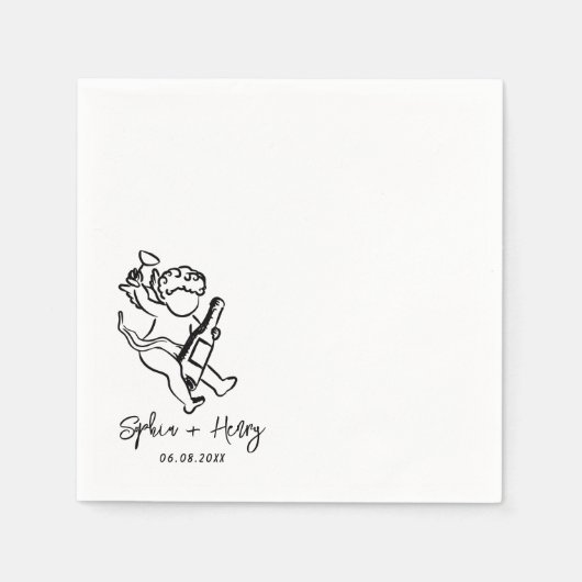 Handgezeichnete Cherub Cupid Icon Hochzeit Serviette (Vorderseite)