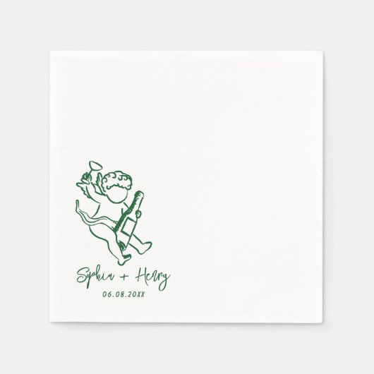 Handgezeichnete Cherub Cupid Icon Hochzeit Serviette (Vorderseite)