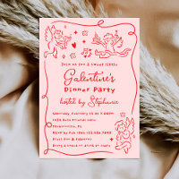 Handgezeichnete Cherubs Rosa Rot Galentine's Day P