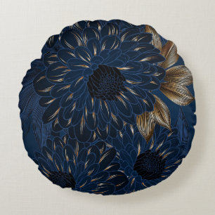 Handgezeichnete Chrysanthemen, elegantes Blumenmus Rundes Kissen
