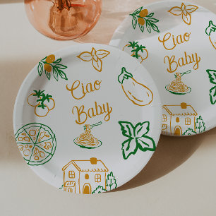 Handgezeichnete Ciao Italian Pizza & Pasta Baby Sh Pappteller